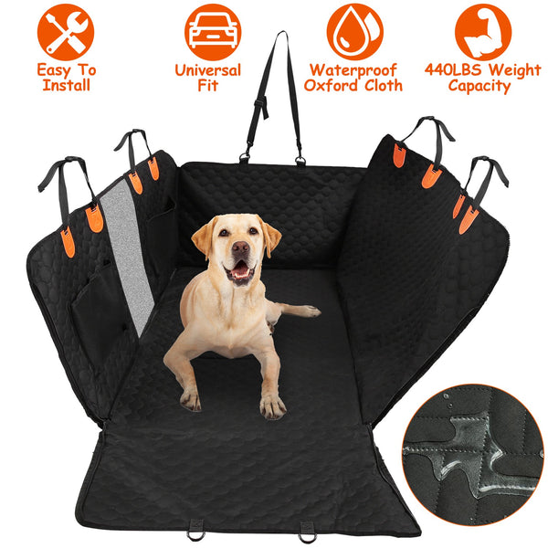 Dog Car Back Seat Cover With Zipper Mesh Window Storage Bags Waterproof 600D Oxford Cloth Car Seat Protector With Slide Flaps For Cars Trucks SUVs